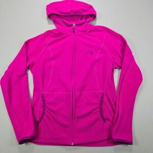 The North Face Fleece Hoodie Jacket Hot Pink Womens LG Full Zip Logo